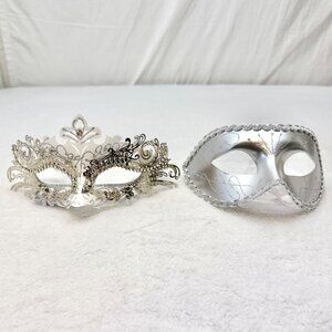 Couple Masquerade Venetian Costume Cosplay Metal Masks Silver White